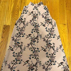 Ayla Mock Necked Pink dress with Floral and Birds